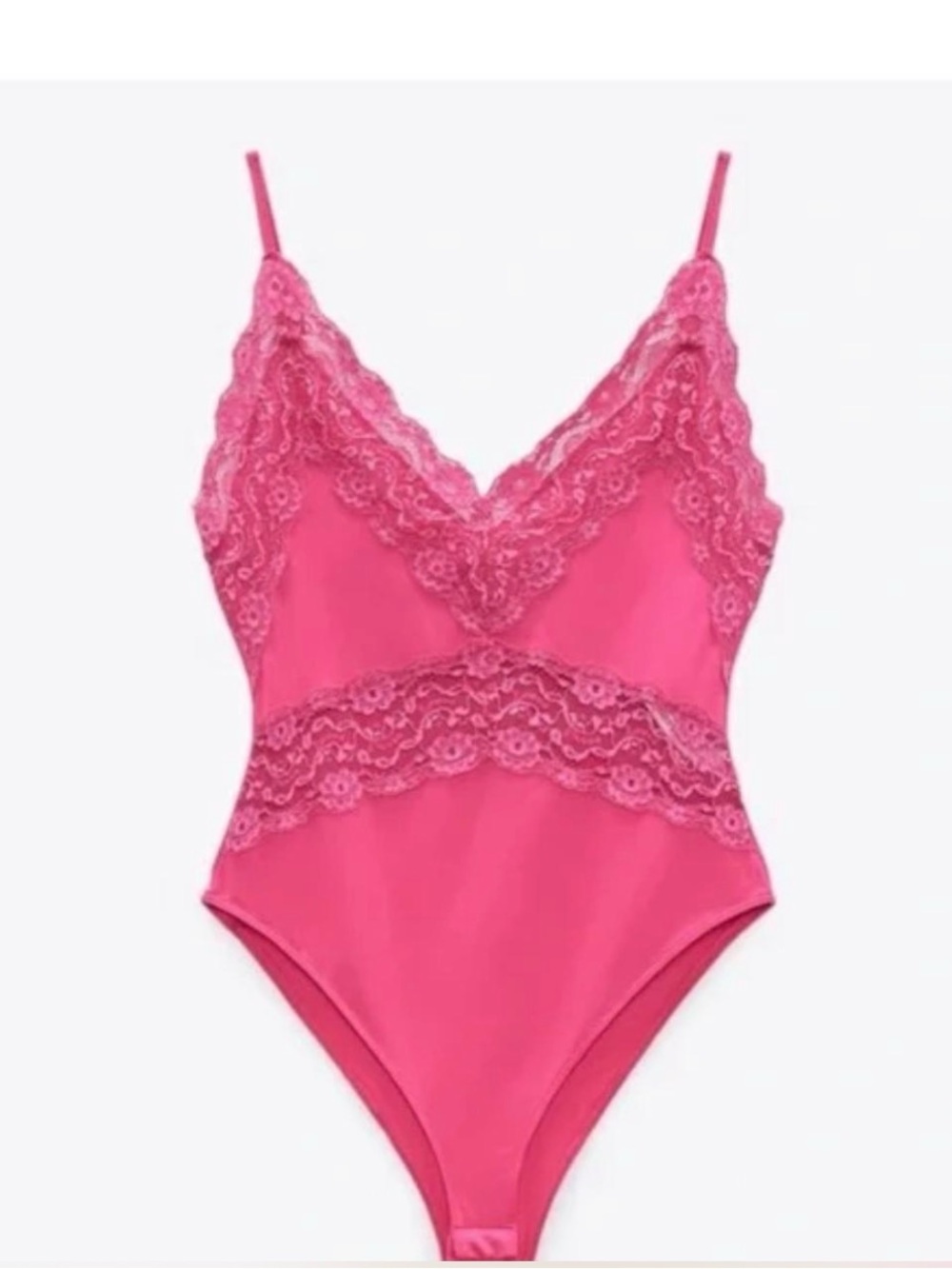 Zara Hot Pink Lace-Trim Bodysuit